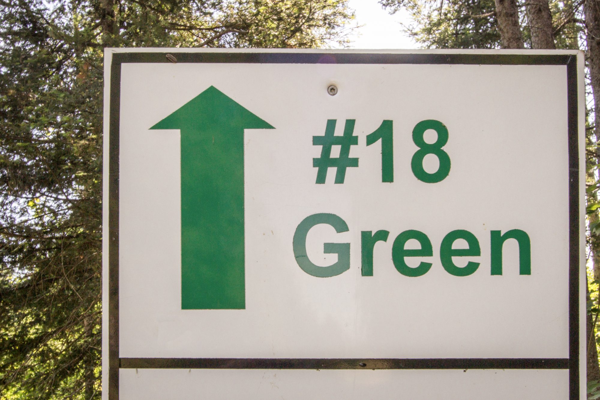 The Eighteenth Green. Directional sign for the 18th green on a golf course. ehrlif - stock.adobe.com